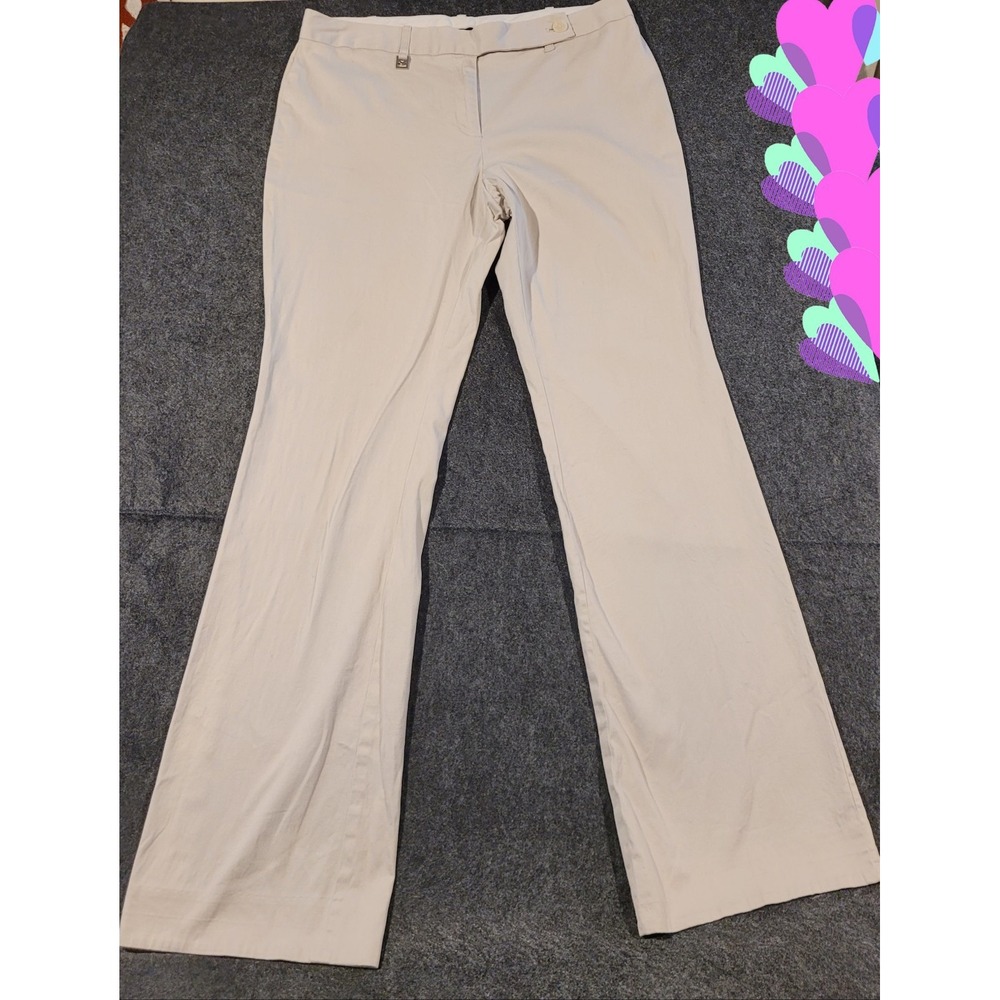 MICHAEL Michael Kors Beige Flared Dress Pants 10 Silver MK Waist 16.5" RN 111818